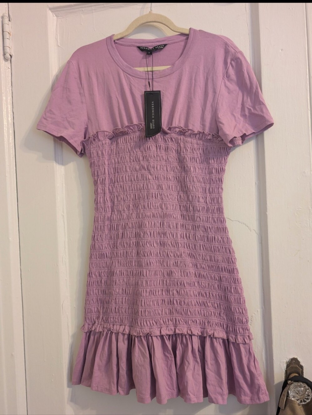 Veronica Beard Tomlin Smocked Ruffle Mini Dress in Violet-M new with tags